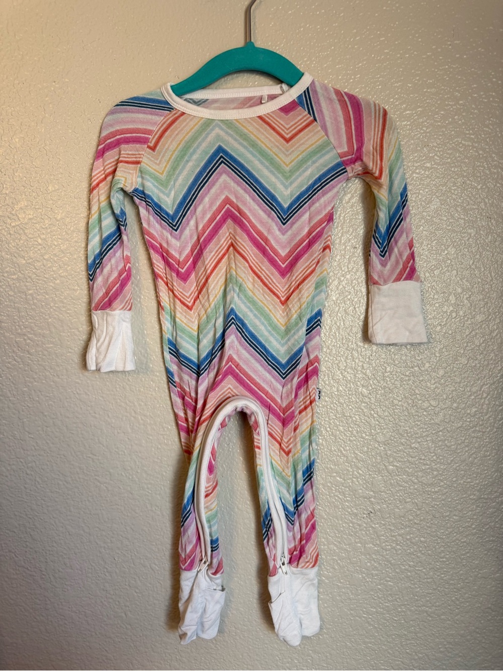 Little Sleepies Rainbow Chevron Footed One-Piece - Pink, Blue, Green, Yellow